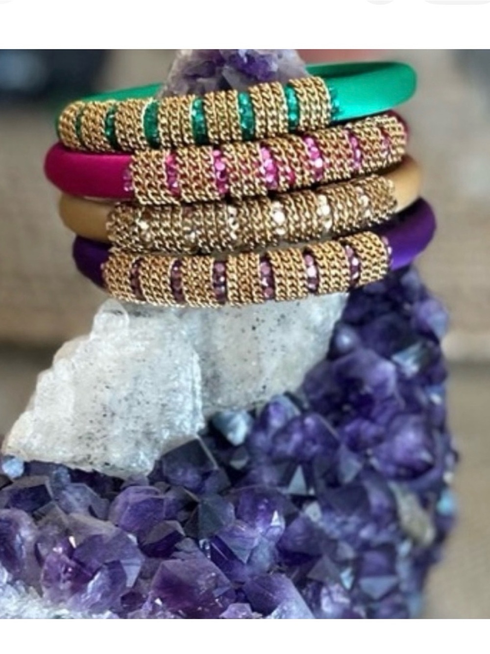 ALEXIS BITTAR SILK AND BEADED BANGLE SET